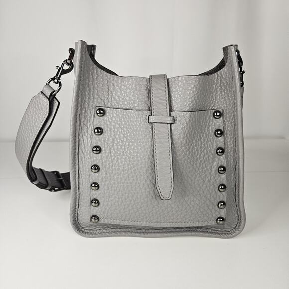 Rebecca Minkoff Unlined Feed Leather Crossbody Bag Gray Studded - Picture 2 of 13